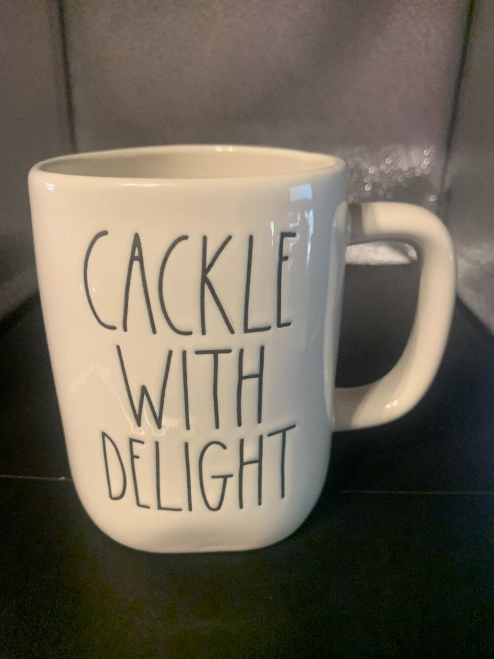 Rae Dunn " Cackle With Delight" Double Sided Ceramic 16oz Coffee Mug
